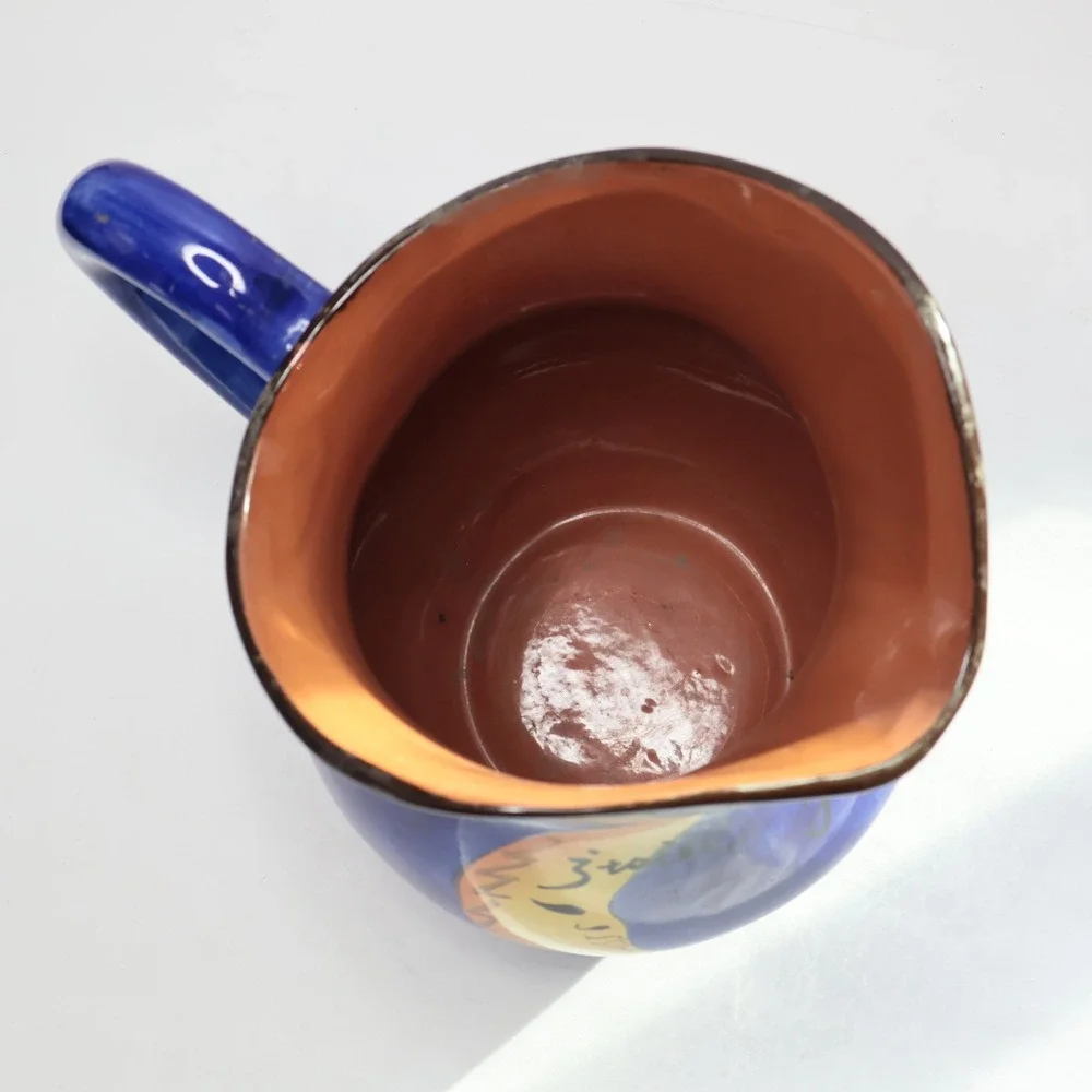 Hausenware Celestial Sun Moon Pitcher Blue Ceramic Soleil Etoile‎ 8 Inch